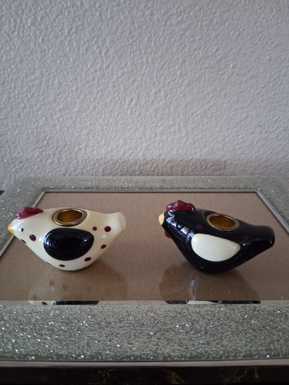 Ceramic Hen Tapered Candle Holders - Set of 2- 1x2in Miniature Set